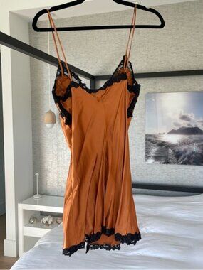 La Perla Maison Silk Orange Black Short Slip Dress Small  NWT